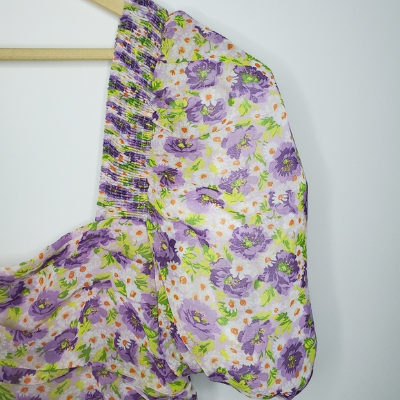 Zara Purple Floral Printed Draped Square Neck Dress XXL - Picture 9 of 16